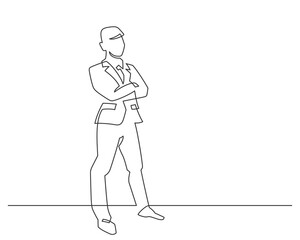 Wall Mural - Continuous line drawing of businessman. Businessman with crossed arms - single line drawing. Vector illustration