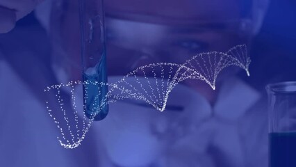 Poster - Animation of spinning dna strand over scientist in laboratory