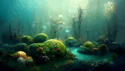  magical fantasy underwater landscape, vector