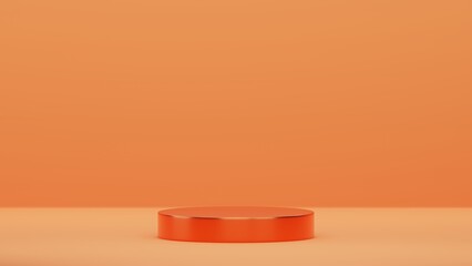 Aufkleber - Abstract geometric shape podium for product display on orange background Orange product background stand or podium pedestal on empty display with glowing light backdrop