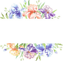 Watercolor Iris Frame. Hand-painted Clipart
