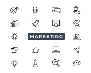 Poster - marketing line icons set. advertising icon collection. marketing symbol set. vector