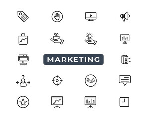 Poster - marketing line icons set. advertising icon collection. marketing symbol set. vector