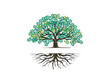 tree and roots logo templates with circular shape, oak tree with the gap between the tree and the root to fill in the writing.