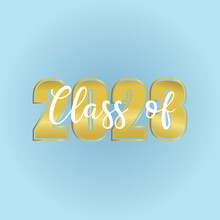Class Of 2023 Wallpaper. Golden Number And White Text Class Of On Blue Background. Template For Graduation Design Poster, Banner. Vector Illustration.