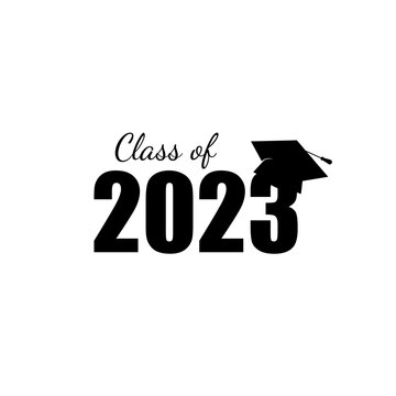 Wall Mural - Class of 2023. Black number with education academic caps. Template for graduation design, high school or college congratulation graduate, yearbook. Vector illustration.