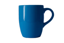 Shiny Ceramic Blue Color Mug Or Cup For Tea, Coffee, Hot Beverage Or Water. Isolated Background, Selective Focus.	