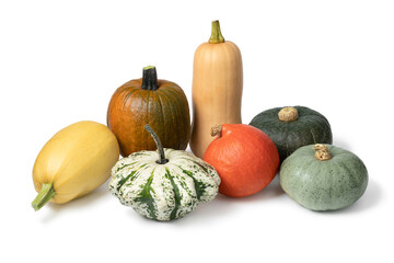 Sticker - Variation of autumn pumpkins isolated on white background