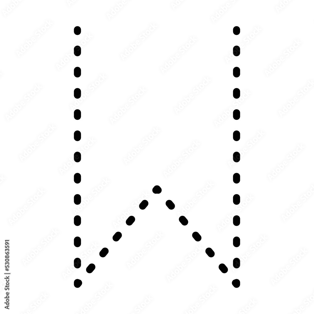W Line Draw Tracing Alphabet letter W prewriting dotted line element for ...