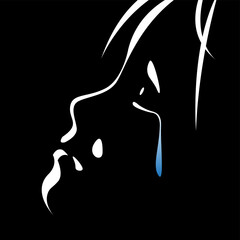 vector black and white image light and shadow face of a child with a tear flowing down his cheek. victim of violence, domestic violence, abuse, harassment. stop child abuse. social poster, print.