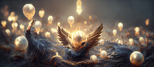 Boy With Angel Wings Holding A Glowing Ball Running Digital Art Illustration Painting Hyper Realistic Concept Art