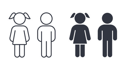 vector boy and girl icons. editable stroke. set of line silhouette icons of children. kids signs toi