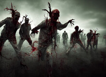 Zombies Horde After Outbreak.3d Illustration