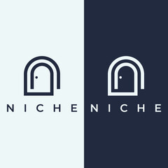 Fototapete - Simple open door abstract logo vector design, interior with geometric shapes or monogram.For building construction, business.property and company.