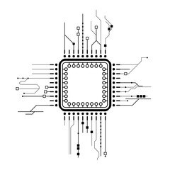 Poster - Abstract Black Simple Line Cpu, Computer, Technology Doodle Outline Element Vector Design Style Sketch Isolated On White Background Illustration