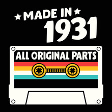 Made In 1931 All Original Parts, Vintage Birthday Design For Sublimation Products, T-shirts, Pillows, Cards, Mugs, Bags, Framed Artwork, Scrapbooking	