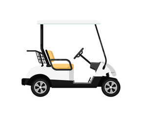 Golf car isolated icon in flat design. Modern auto vehicle, outdoor people transportation and travel activity vector illustration.