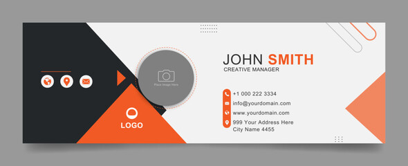 Wall Mural - Modern and minimalist email signature or email footer with creative layout and orange shape design