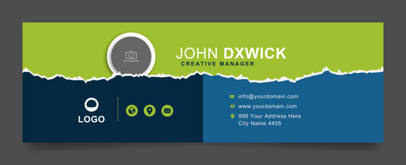 Wall Mural - Professional Email Signature Template Modern and Minimal Layout. colorful background and paper torn