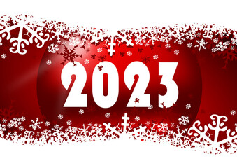 Aufkleber - New year 2023 illustration with red Christmas ball and snowflakes