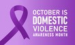 National domestic violence awareness month is observed every year in october. Domestic violence awareness month, background with purple ribbon. Vector illustration.