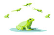 Cartoon Color Characters Green Frog Jumping Animation Series Set Toad Move Concept Flat Design Style. Vector illustration
