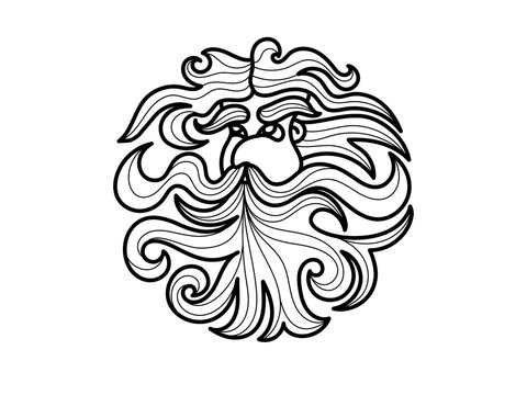Vector stylized drawing. Head of the God of wind, water, nature. Poseidon or Goblin.