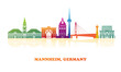 Colourfull Skyline panorama of city of Mannheim, Germany - vector illustration