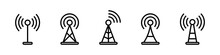 Antenna Icon Set. Radio Antenna Icon. Communication Towers Collection. Radio Tower Icons. Transmitter Receiver Wireless Signal Icons. Vector EPS 10