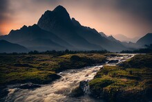 Beautiful Alpine Landscape With A Mountain Stream