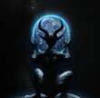 Evil entity holding earth, digital art with a dark background