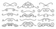 Vintage curl linear decor. Calligraphic swashes border design elements. Decorative page delimiters. Retro frame filigree swirl dividers. Ornate vignette scrolls for wedding invitation card, menu