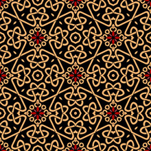 Celtic Braided Seamless Pattern. . Tribal Ethnic Traditional Vector Background. Colorful Intricate Line Art Golden Pattern. Braided Floral Repeat Lines Ornament. Ornate Beautiful Luxury Modern Design