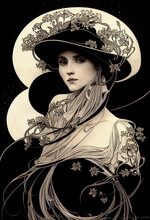 Glamourous Nouveau Witch Illustration With Florals And Silhouette