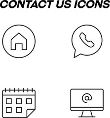 Wall Mural - Simple monochrome signs drawn with black thin line. Vector line icon set with symbols of house, cellphone, calendar, computer, mail