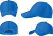 Set of blue baseball caps isolated on white background. Vector illustration.