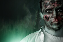 Scary Zombie Man On Dark Background