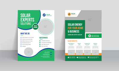 Green energy flyer templates and solar panel business poster layout design