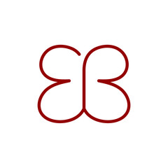 e and b initials. two bold simple letters combining in butterfly symbol. business logo. maroon sign. brand identity design element. vector template. monochrome illustration. text logotype