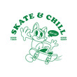 skate and chill - retro cartoon skating illustration - vintage tshirt design