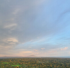 Wall Mural - orange sunset sky over volcano