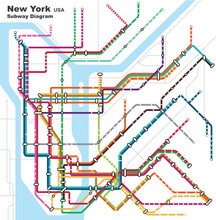 Layered Editable Vector Illustration Of The Subway Diagram Of New York City,the United States Of America.