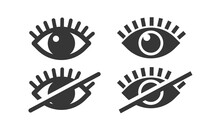 Invisible Visible Eye Icon Shape Vector Or Open Closed As Show Hide Wink Silhouette Pictogram Graphic Clip Art Ui Element Design, Unseen Seen Symbol, Forbidden Permitted Access To Secret Data Button
