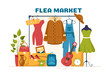 Flea Market Template Hand Drawn Cartoon Flat Illustration Second Hand Shop with Shoppers, Swap Meet, Sellers and Customers at Weekend