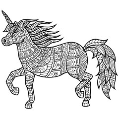 Wall Mural - hand drawn of unicorn in zentangle style