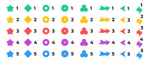 Bright Colorful Number Bullet Points Collection. Different Shapes For Infographic 5 Steps Design