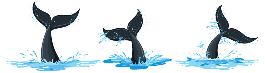 Wall Mural - tails of a whale in the water set