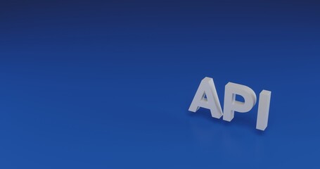 Poster - Isolated realistic white api symbol with shadow. Located on the right side of the scene. 3d illustration on blue background