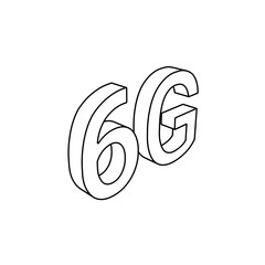 Poster - the outline of a large 6g symbol is made with black lines. 3d view of the object in perspective. vec