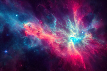 Wall Mural - colorful nebula, abstract space galaxy background, big bang, digital illustration, digital painting,